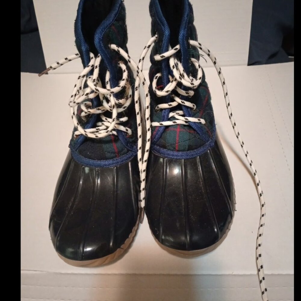 Suyu Blue/ Green Plaid Duck Rain 6.5 Women's Ankle Boots